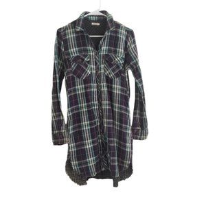SNEEK PEAK Long Sleeve Plaid Button Navy Dress Small